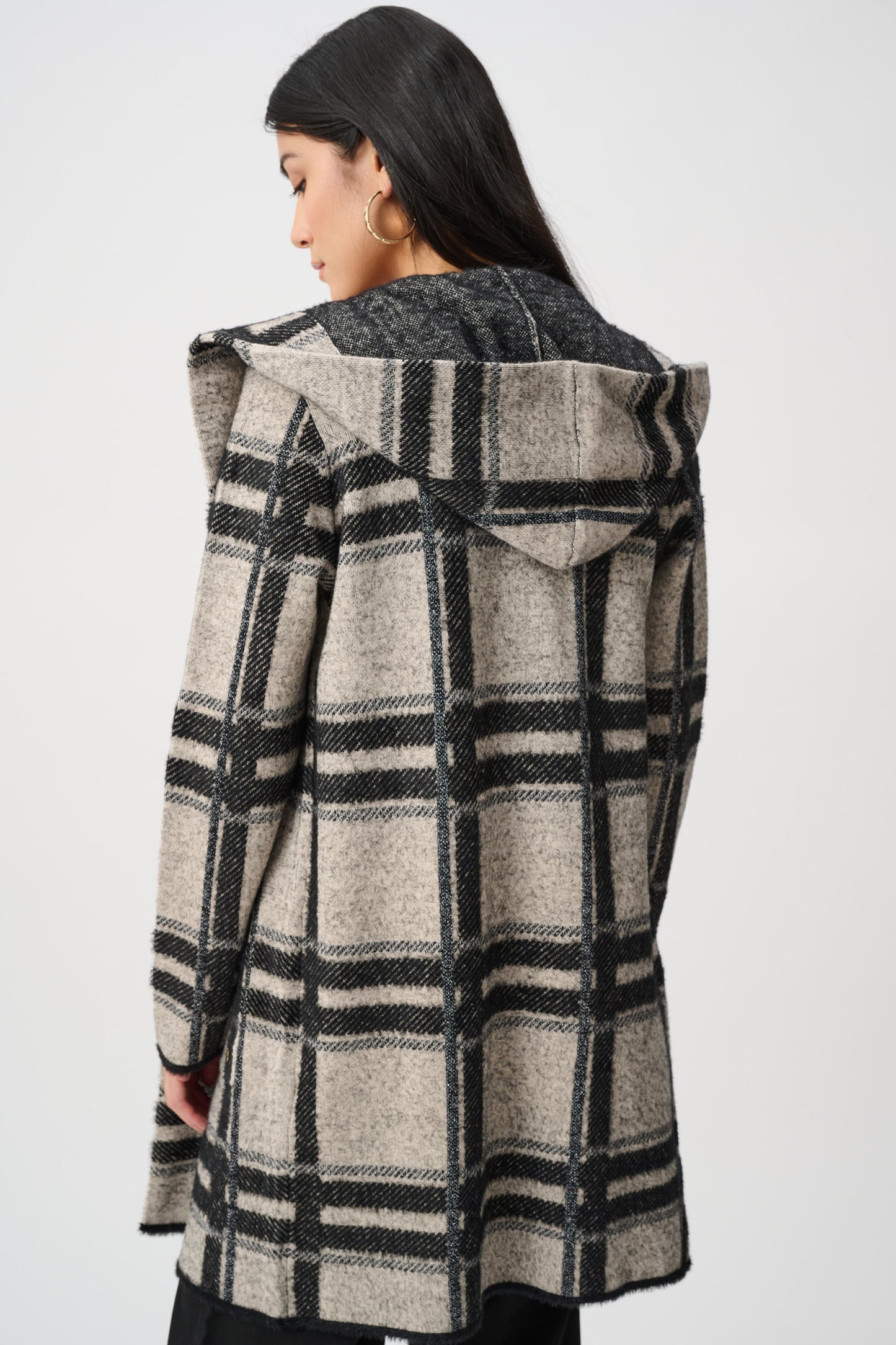Joseph Ribkoff  Plaid Hooded Jacket Champagne/Black