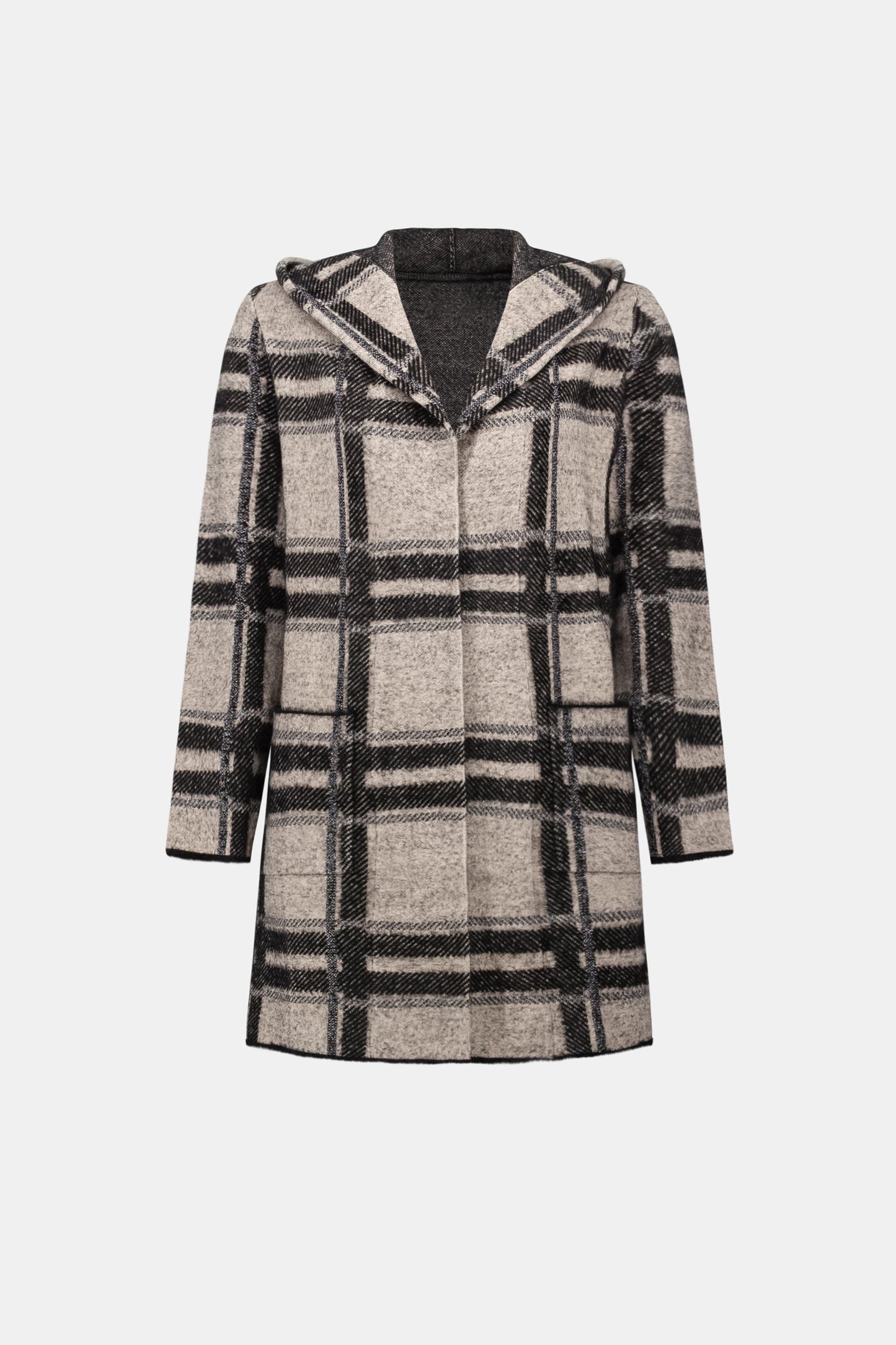Joseph Ribkoff  Plaid Hooded Jacket Champagne/Black