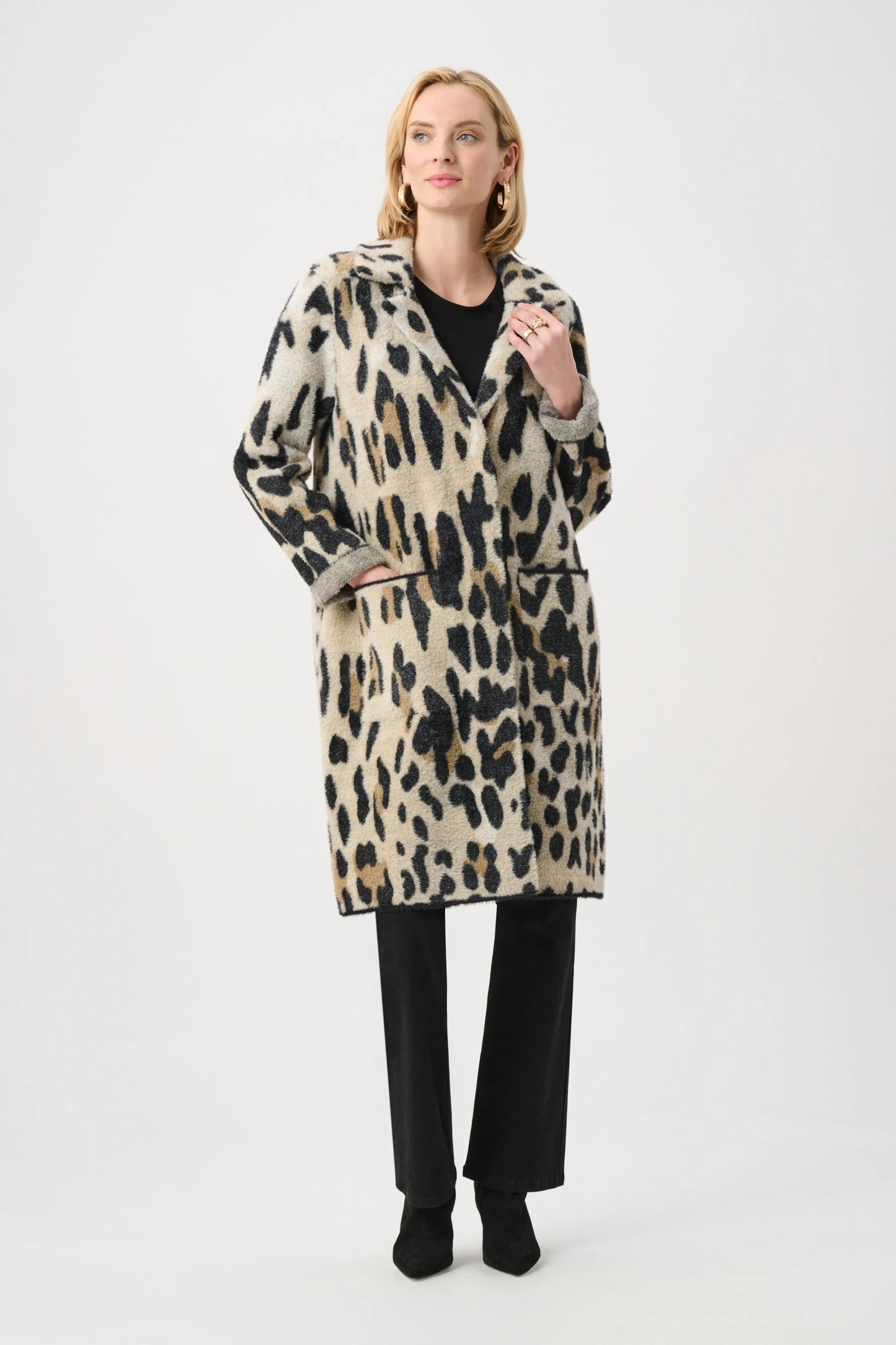 Joseph Ribkoff Feather Yarn Leopard Print Coat