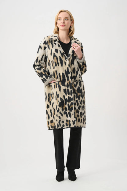 Joseph Ribkoff Feather Yarn Leopard Print Coat