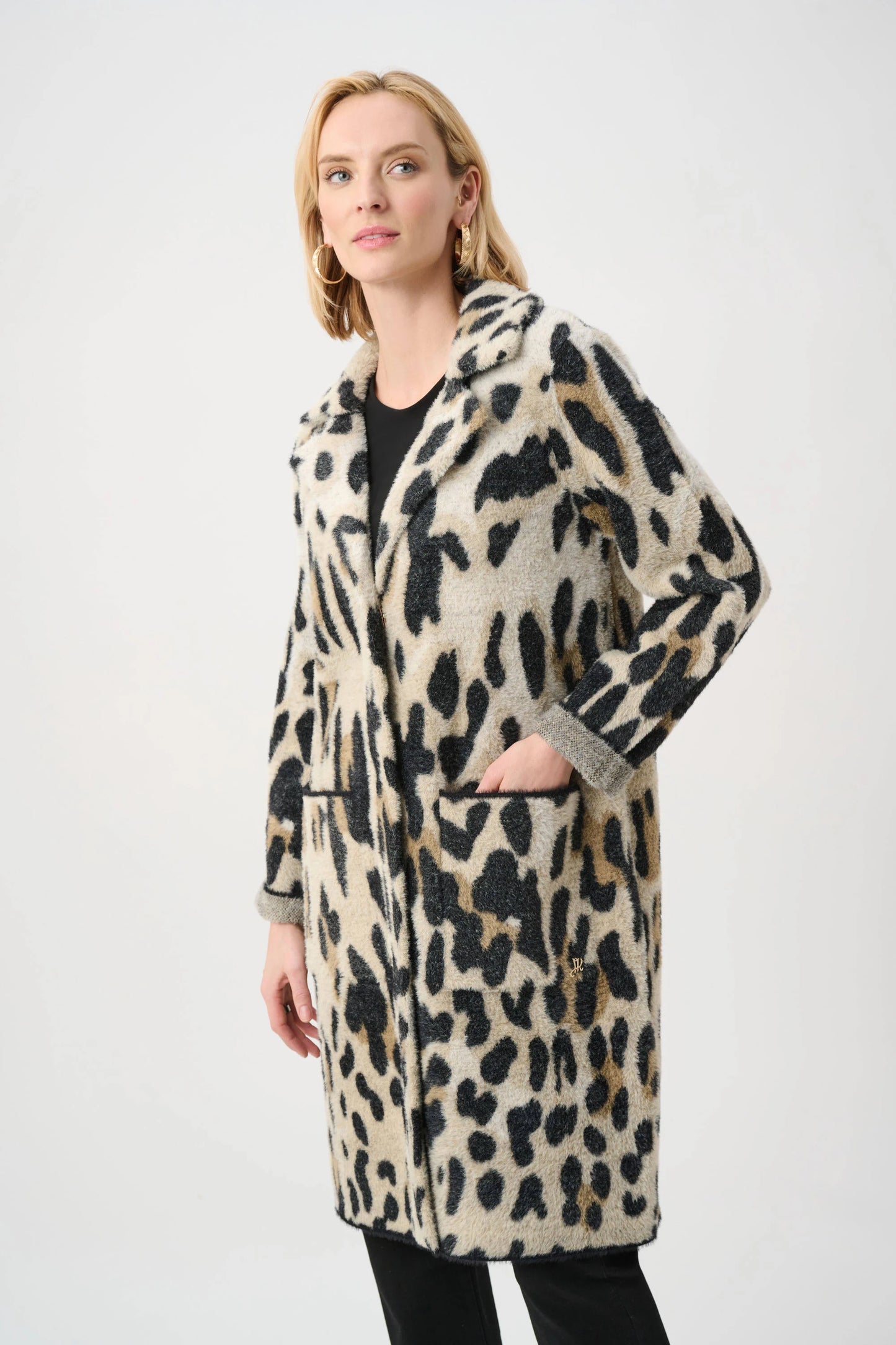Joseph Ribkoff Feather Yarn Leopard Print Coat