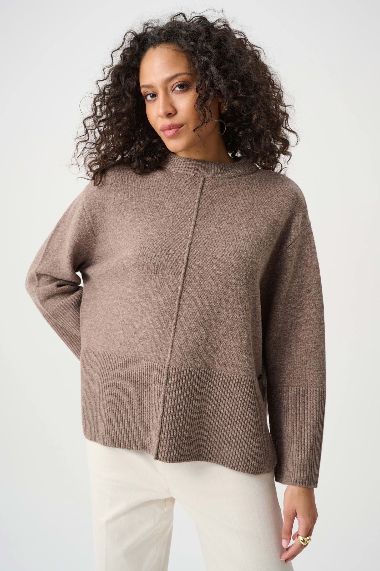 Joseph Ribkoff Boxy Crewneck Sweater-Mink Melange