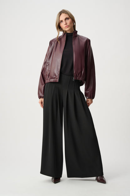 Joseph Ribkoff Leatherette Bomber Jacket Burgundy