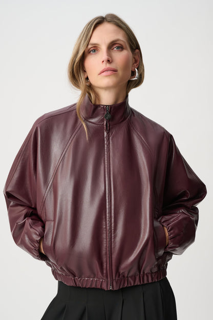 Joseph Ribkoff Leatherette Bomber Jacket Burgundy