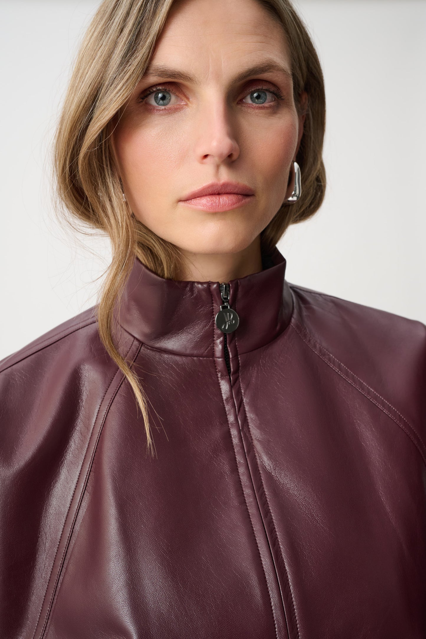 Joseph Ribkoff Leatherette Bomber Jacket Burgundy