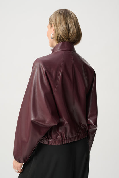 Joseph Ribkoff Leatherette Bomber Jacket Burgundy