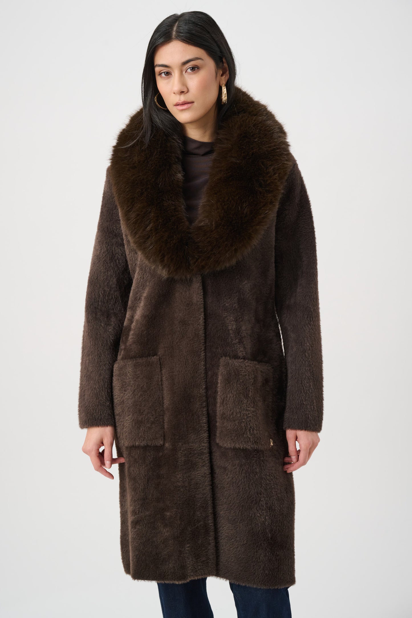 Joseph Ribkoff Feather Yarn Coat Mocha