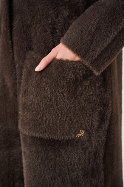 Joseph Ribkoff Feather Yarn Coat Mocha