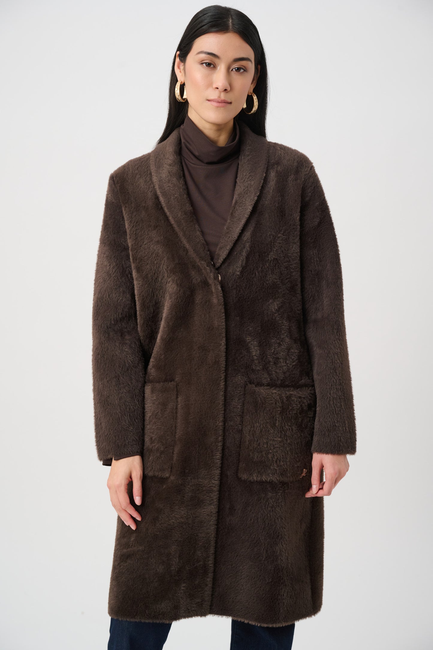 Joseph Ribkoff Feather Yarn Coat Mocha