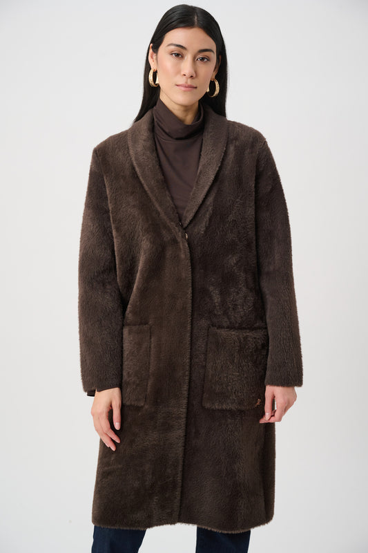 Joseph Ribkoff Feather Yarn Coat Mocha