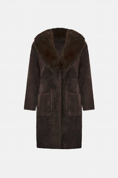 Joseph Ribkoff Feather Yarn Coat Mocha