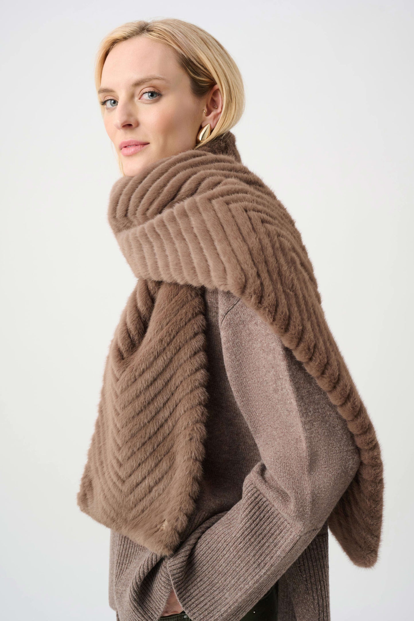 Joseph Ribkoff Textured Chevron Faux Fur Scarf-Mink
