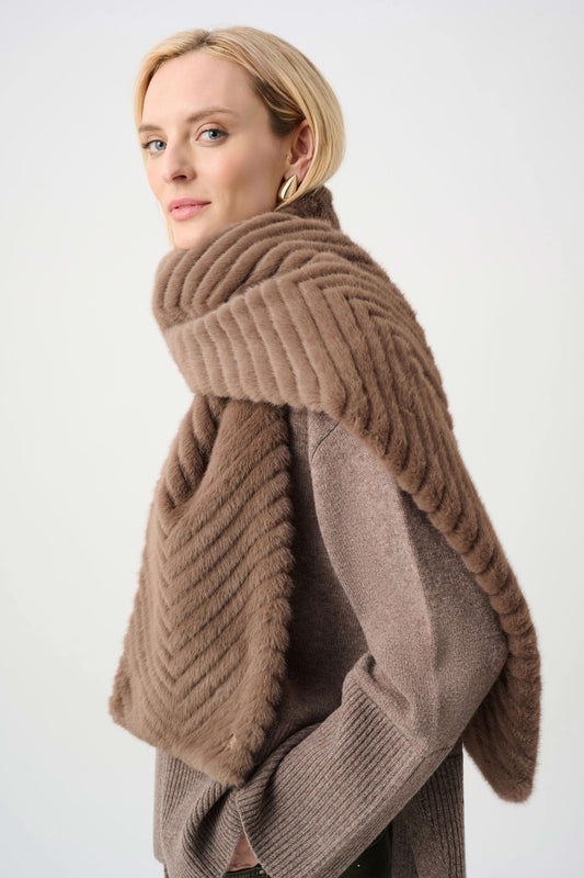 Joseph Ribkoff Textured Chevron Faux Fur Scarf-Mink