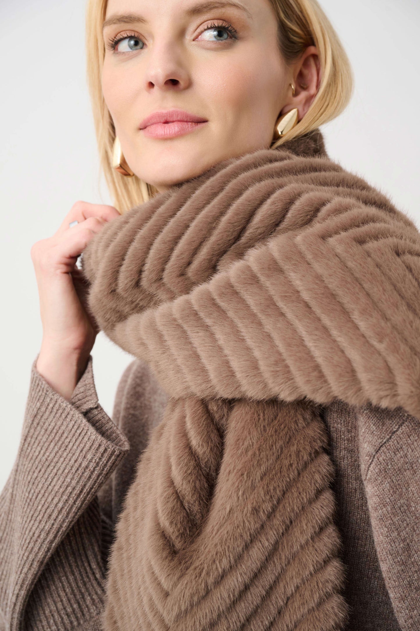 Joseph Ribkoff Textured Chevron Faux Fur Scarf-Mink