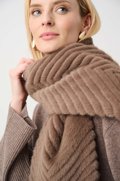 Joseph Ribkoff Textured Chevron Faux Fur Scarf-Mink