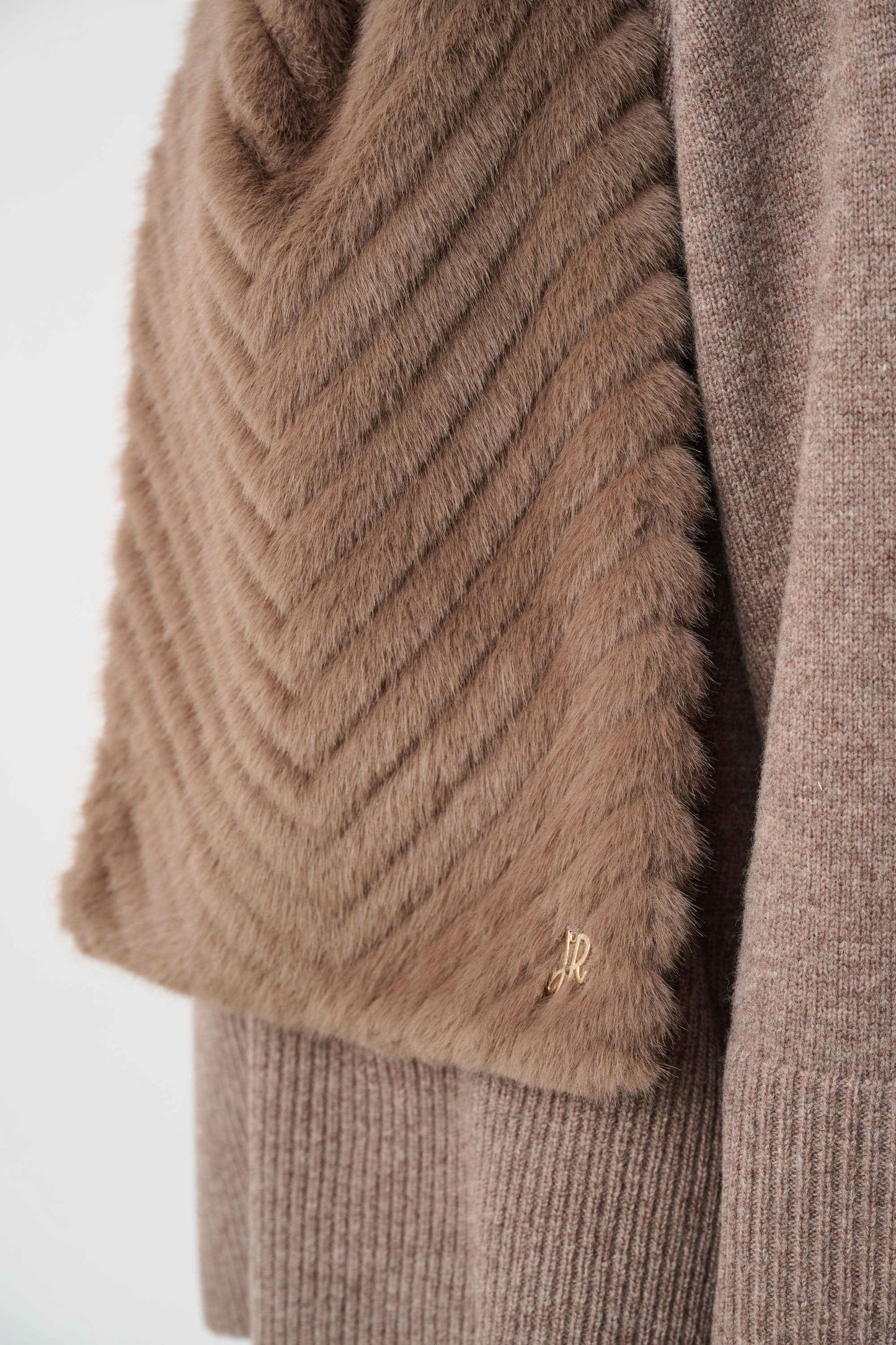 Joseph Ribkoff Textured Chevron Faux Fur Scarf-Mink