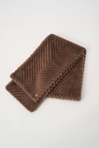 Joseph Ribkoff Textured Chevron Faux Fur Scarf-Mink