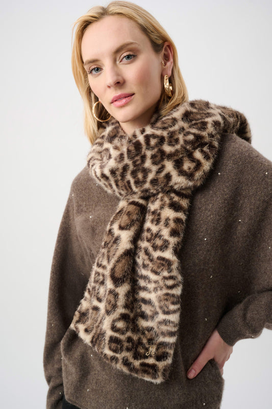 Joseph Ribkoff Faux Fur Leopard Print Scarf-Beige/Multi