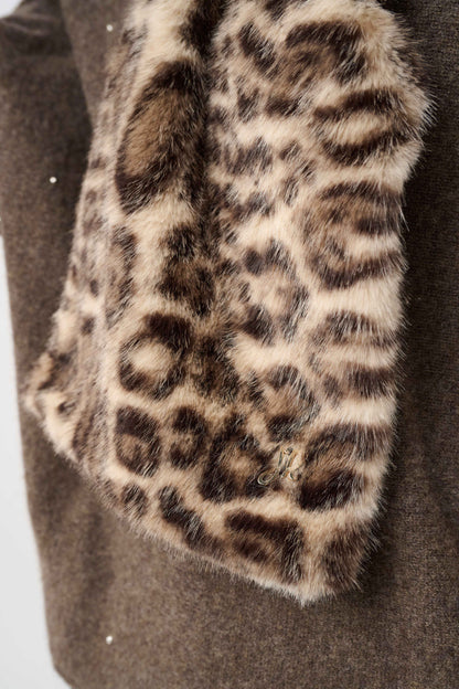 Joseph Ribkoff Faux Fur Leopard Print Scarf-Beige/Multi