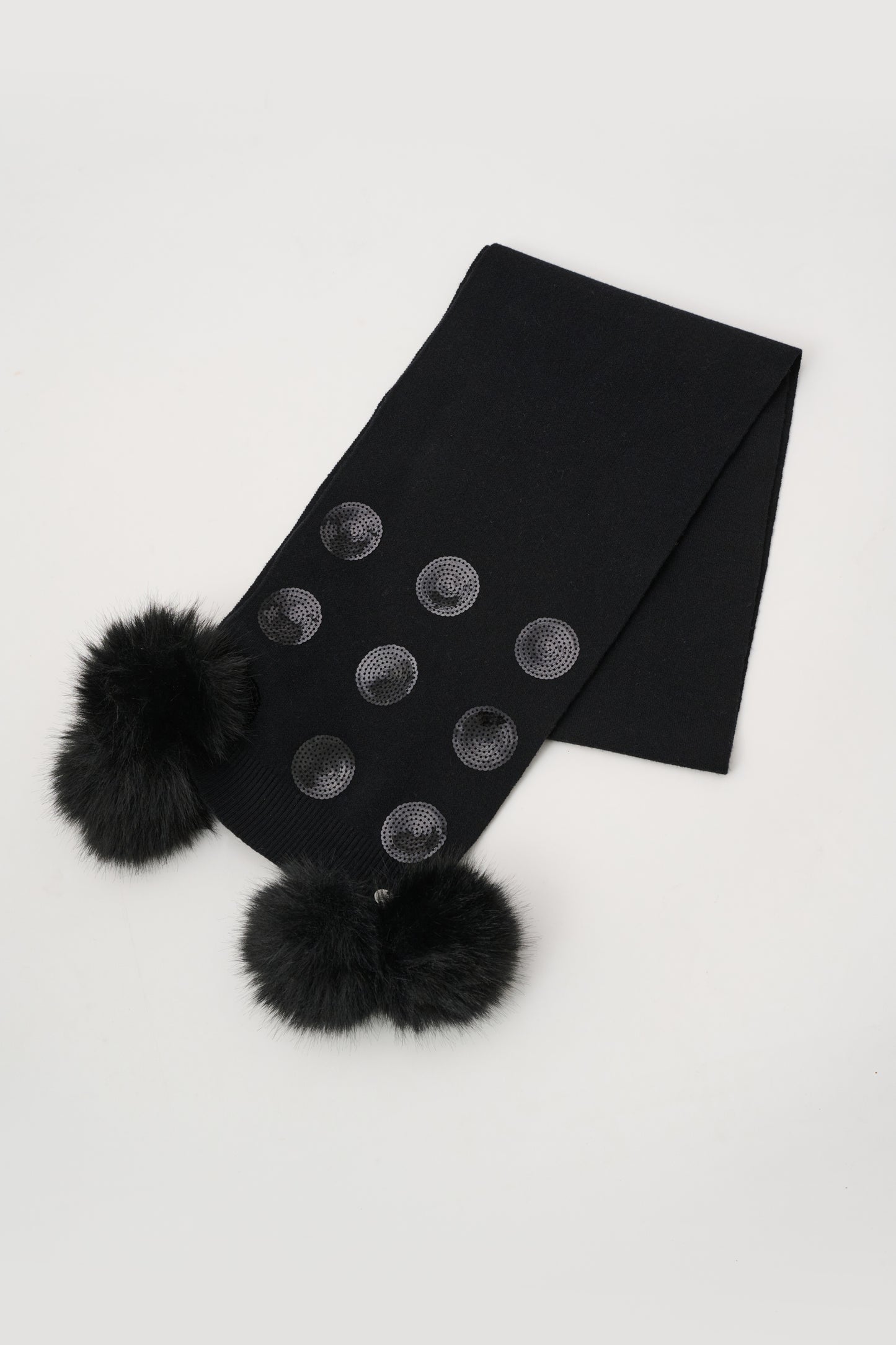 Joseph Ribkoff Pompoms & Sequins Scarf Black