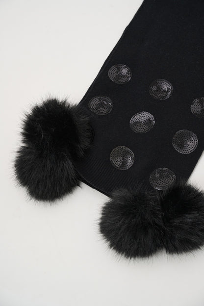 Joseph Ribkoff Pompoms & Sequins Scarf Black