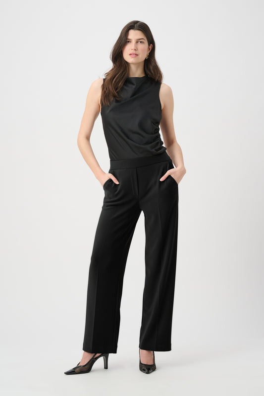 Joseph Ribkoff Mock Zip Pull-On Wide-Leg Trousers Black