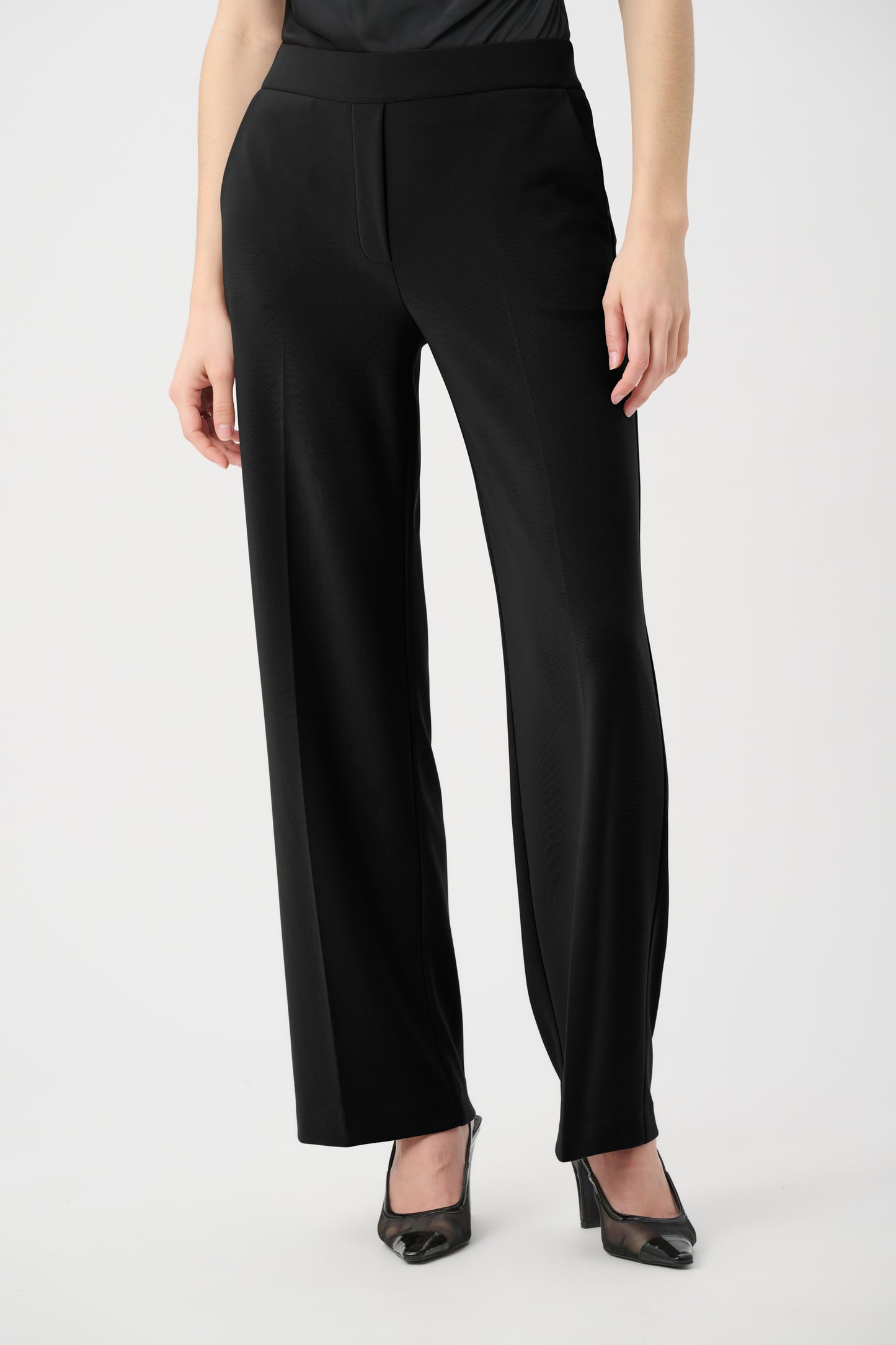 Joseph Ribkoff Mock Zip Pull-On Wide-Leg Trousers Black
