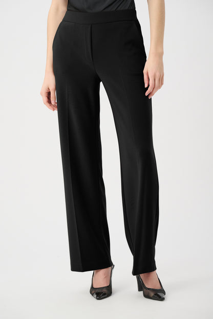 Joseph Ribkoff Mock Zip Pull-On Wide-Leg Trousers Black