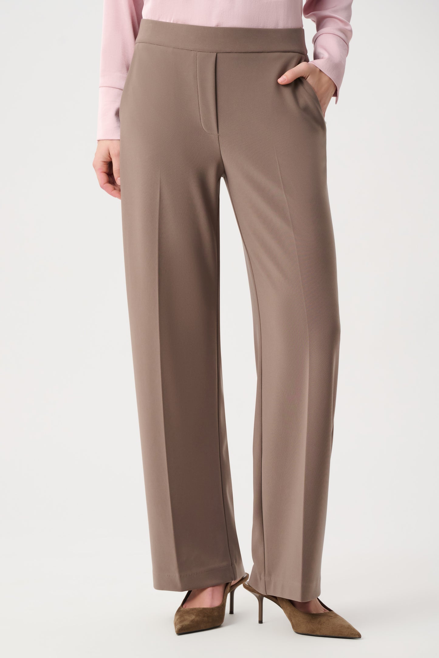 Joseph Ribkoff Mock Zip Pull-On Wide-Leg Trousers Mink