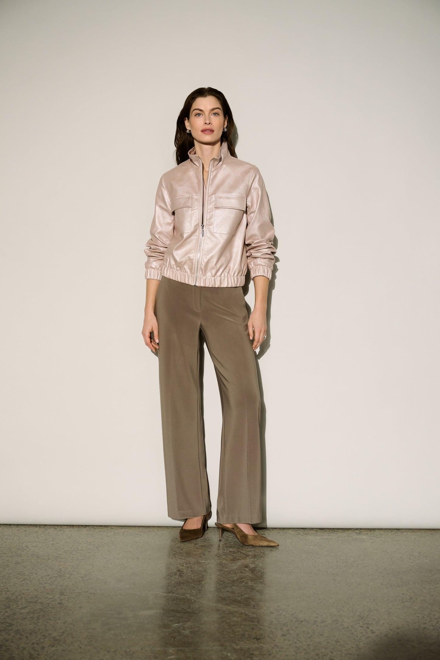 Joseph Ribkoff Mock Zip Pull-On Wide-Leg Trousers Mink
