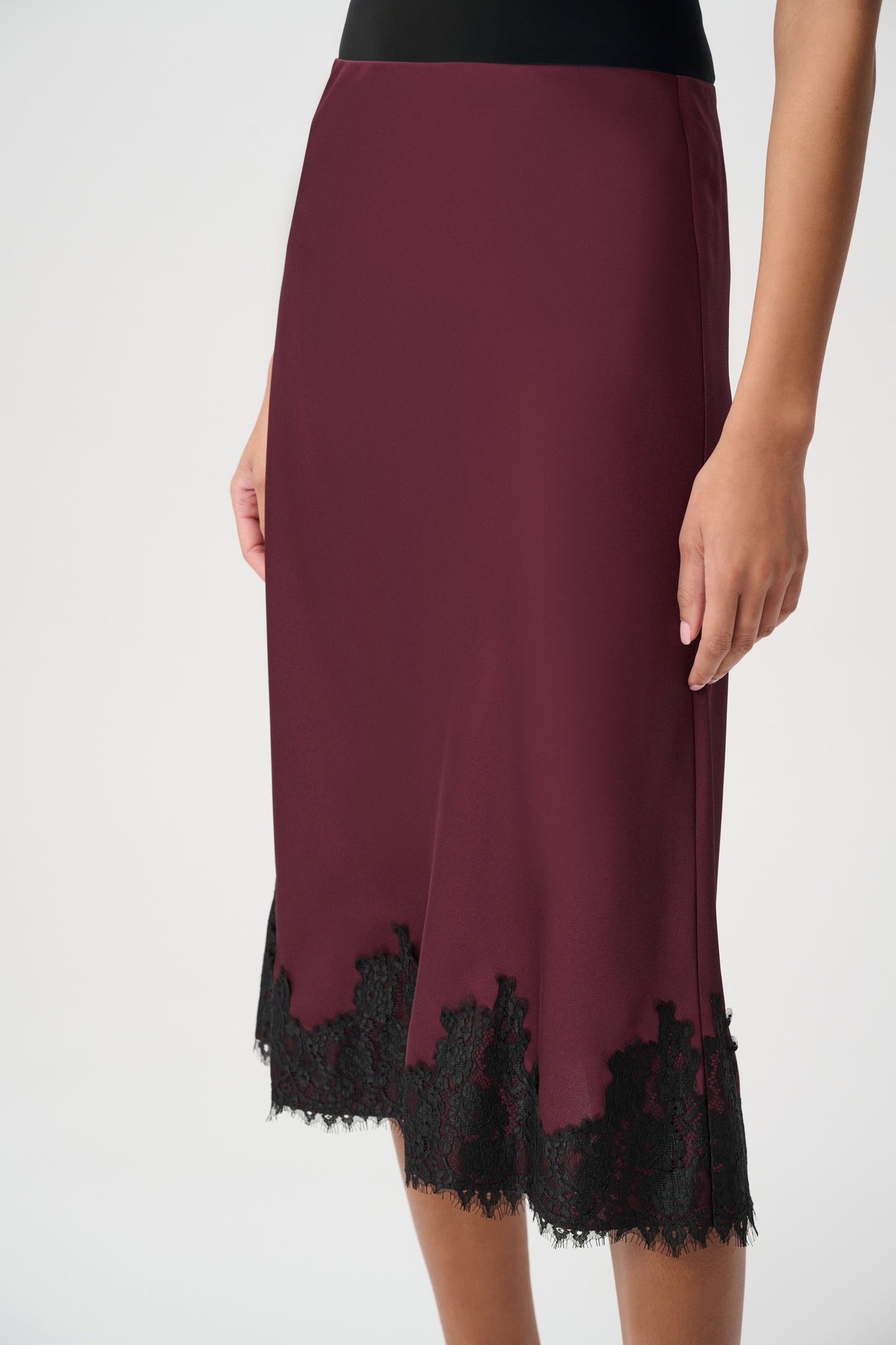 Joseph Ribkoff Lace Trim Midi Skirt Elderberry/Black
