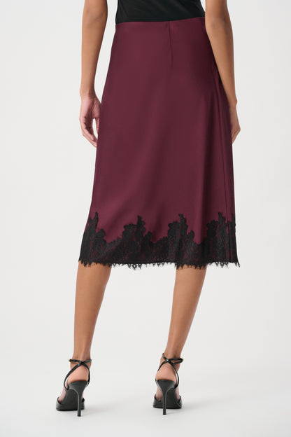 Joseph Ribkoff Lace Trim Midi Skirt Elderberry/Black