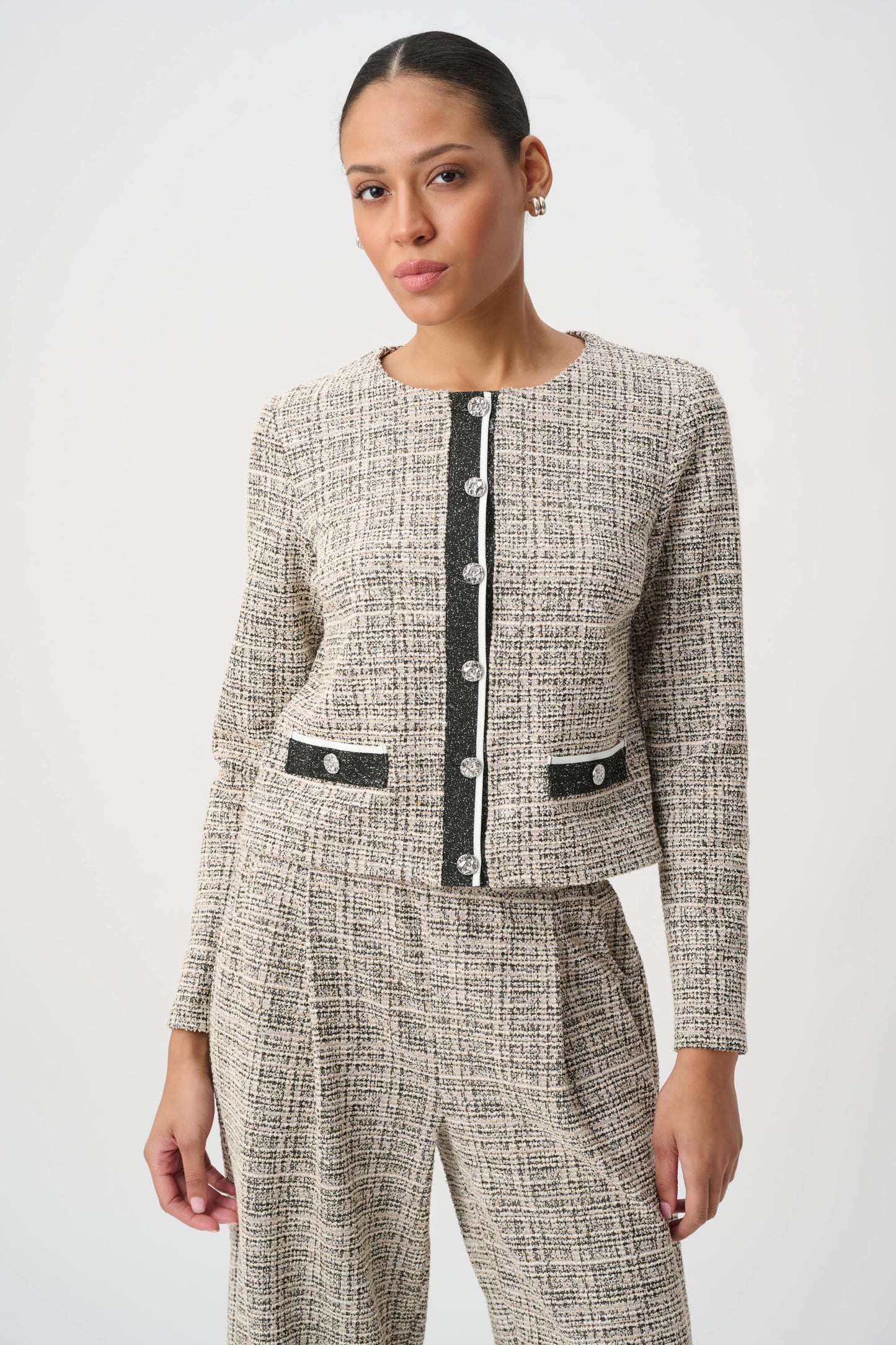 Joseph Ribkoff Plaid Boucle Jacket Beige/Multi