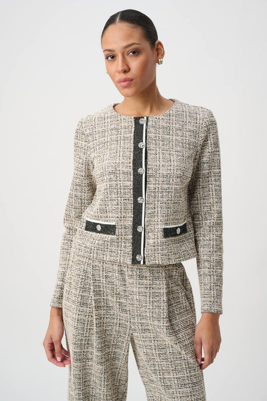 Joseph Ribkoff Plaid Boucle Jacket Beige/Multi