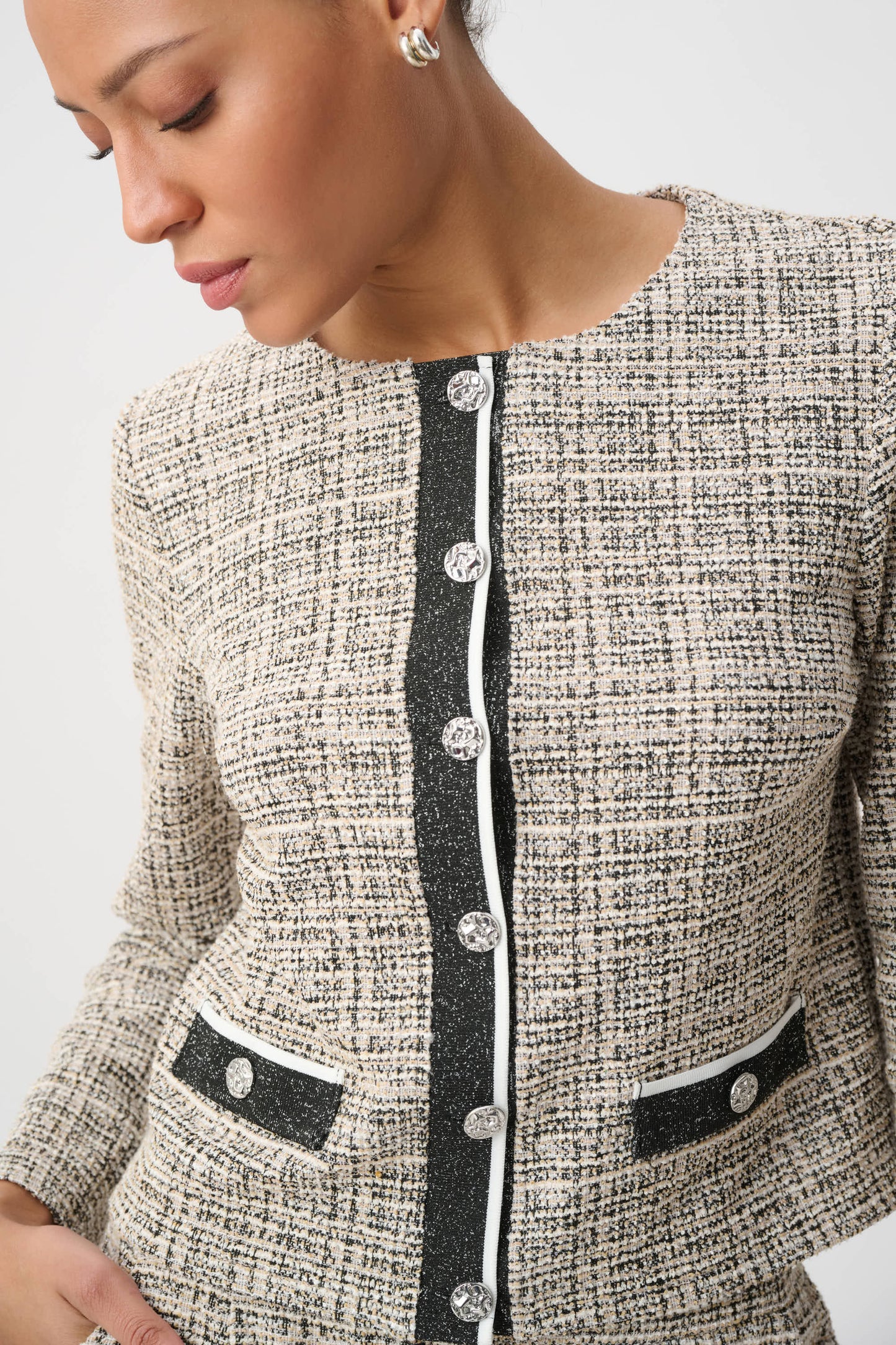 Joseph Ribkoff Plaid Boucle Jacket Beige/Multi