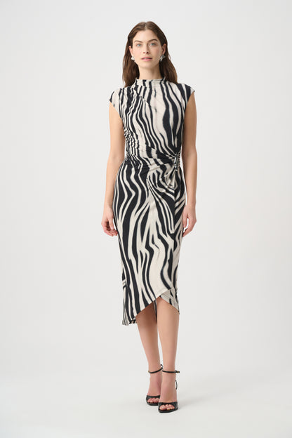 Joseph Ribkoff Sleeveless Animal Print Wrap Dress Black/Off-White