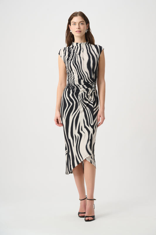 Joseph Ribkoff Sleeveless Animal Print Wrap Dress Black/Off-White