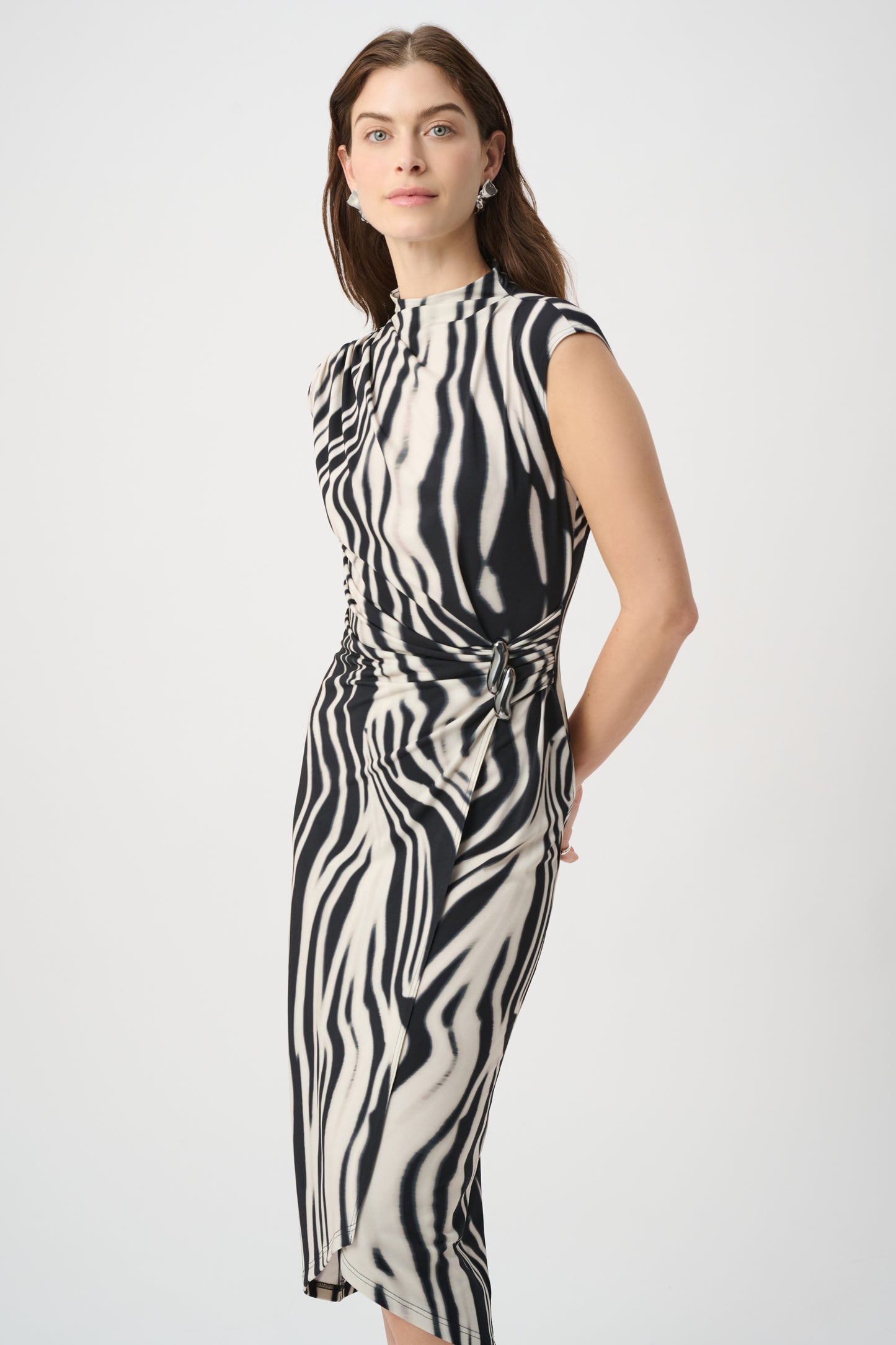 Joseph Ribkoff Sleeveless Animal Print Wrap Dress Black/Off-White