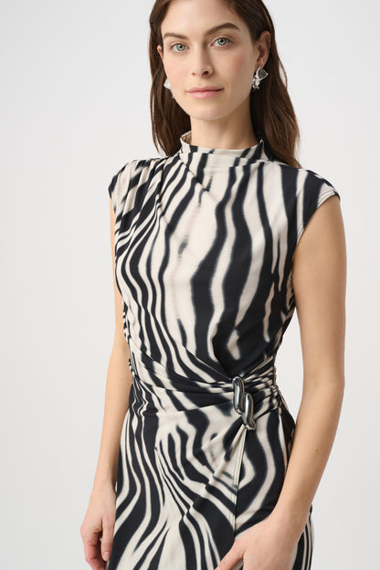 Joseph Ribkoff Sleeveless Animal Print Wrap Dress Black/Off-White