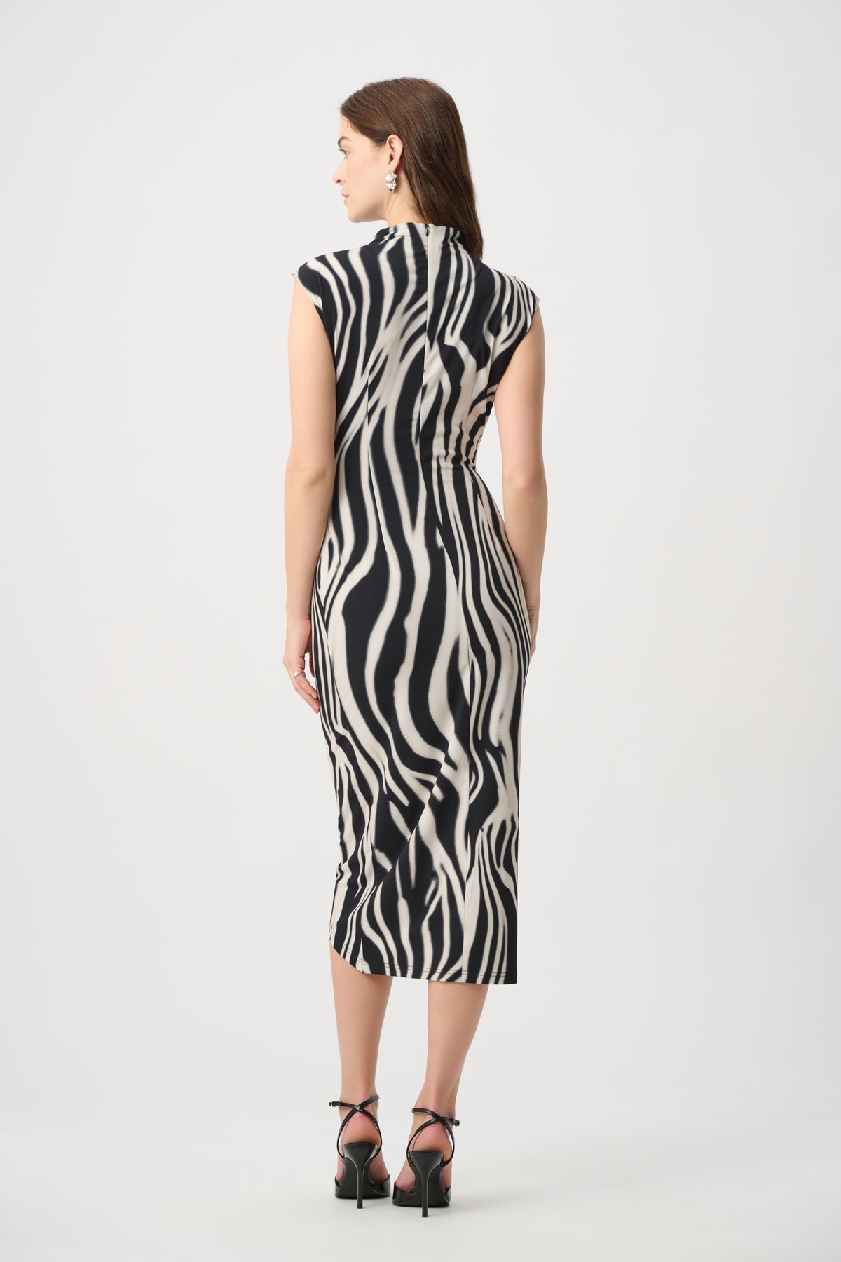 Joseph Ribkoff Sleeveless Animal Print Wrap Dress Black/Off-White
