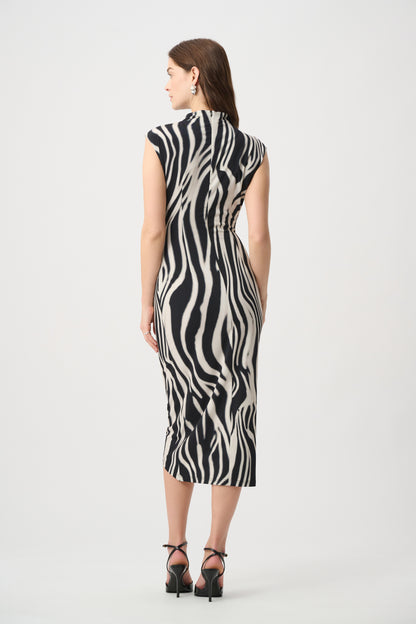 Joseph Ribkoff Sleeveless Animal Print Wrap Dress Black/Off-White