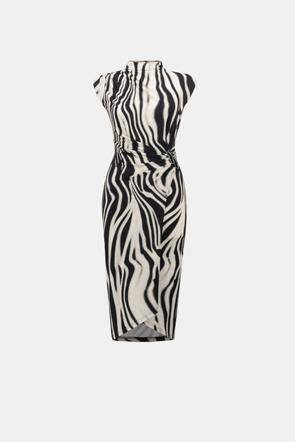 Joseph Ribkoff Sleeveless Animal Print Wrap Dress Black/Off-White