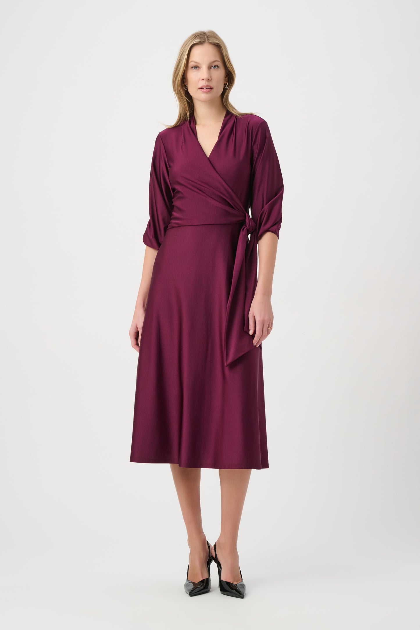 Joseph Ribkoff Knit Satin Flowy Wrap Dress Elderberry