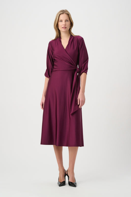 Joseph Ribkoff Knit Satin Flowy Wrap Dress Elderberry