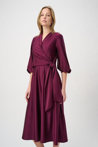 Joseph Ribkoff Knit Satin Flowy Wrap Dress Elderberry