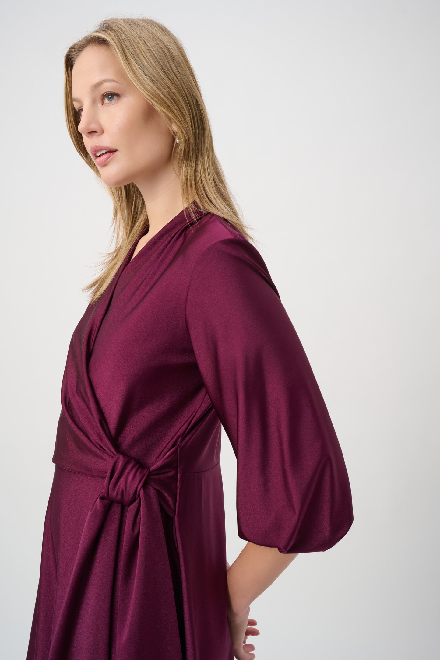 Joseph Ribkoff Knit Satin Flowy Wrap Dress Elderberry
