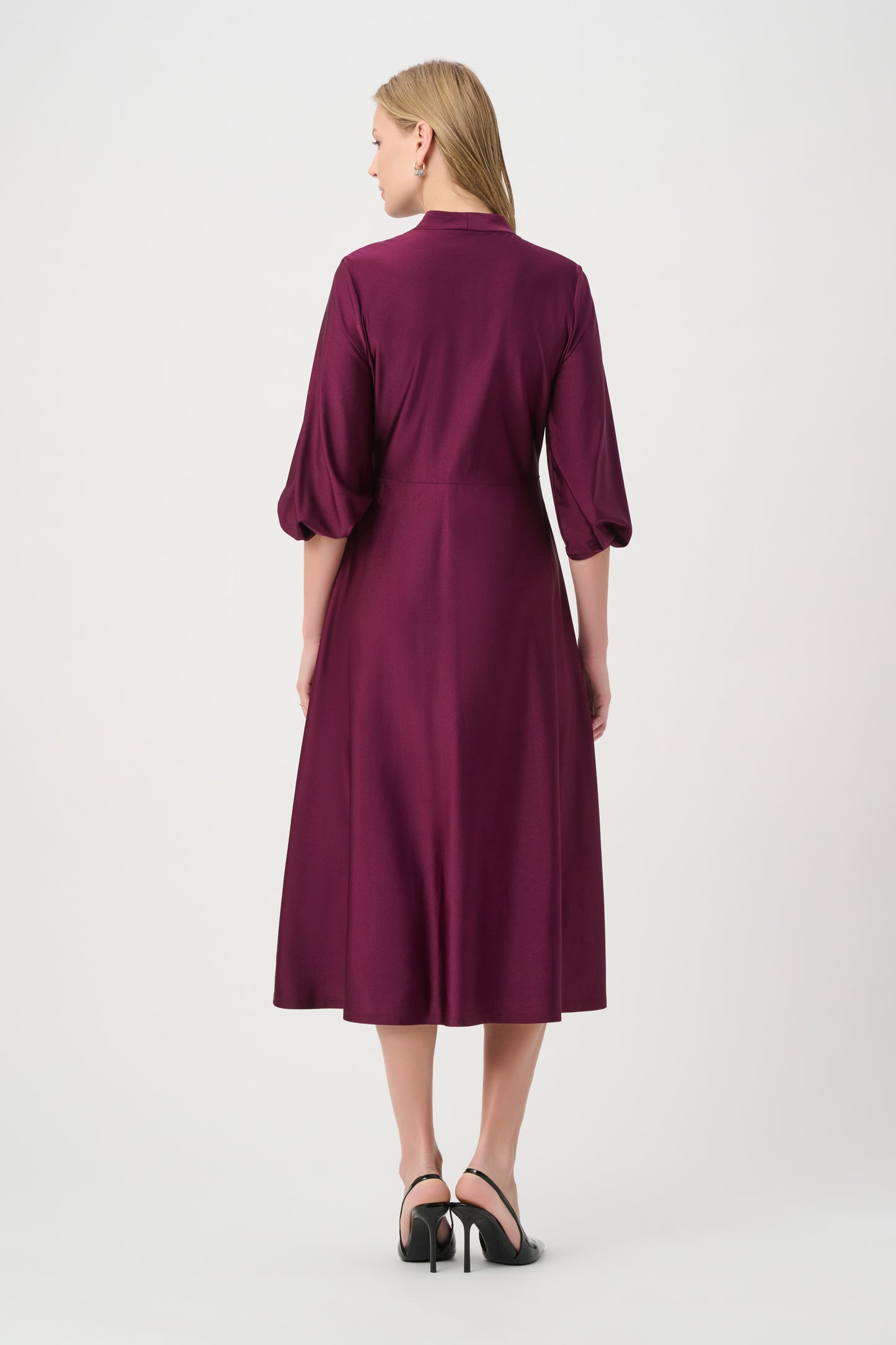 Joseph Ribkoff Knit Satin Flowy Wrap Dress Elderberry