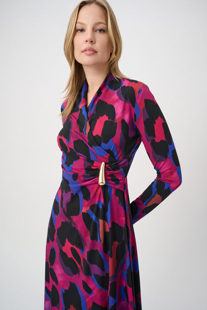 Joseph Ribkoff Animal Print Wrap Dress Black Multi