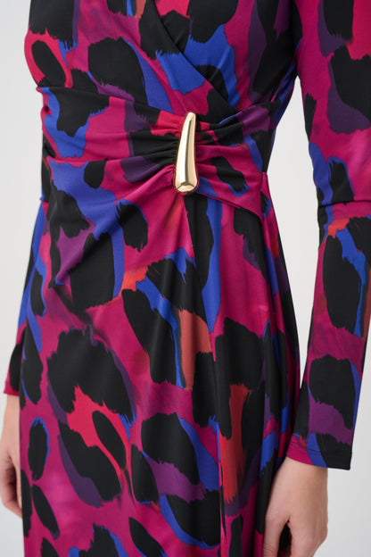 Joseph Ribkoff Animal Print Wrap Dress Black Multi