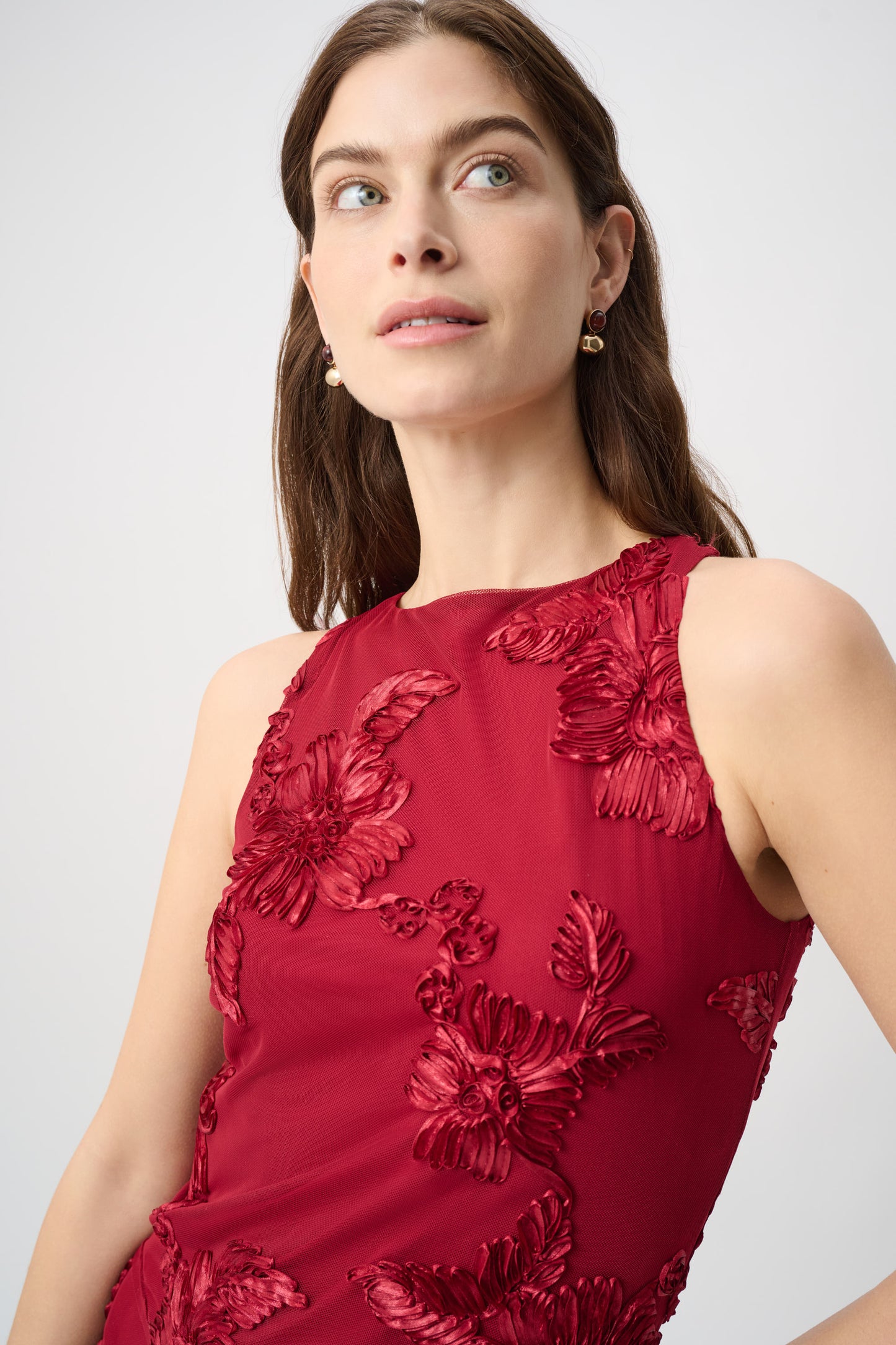 Joseph Ribkoff Embroidered Sleeveless Top Deep Cherry